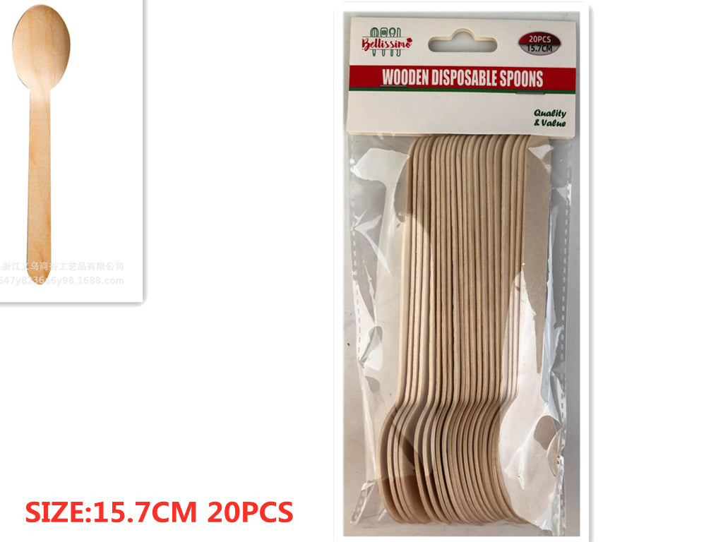 Wooden Disposable Spoons (15.7cm, 20pcs)