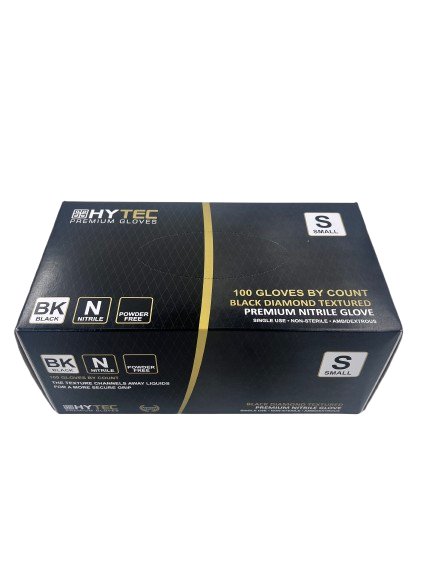 Hytec Premium Black Textured Nitrile Gloves, Powder Free