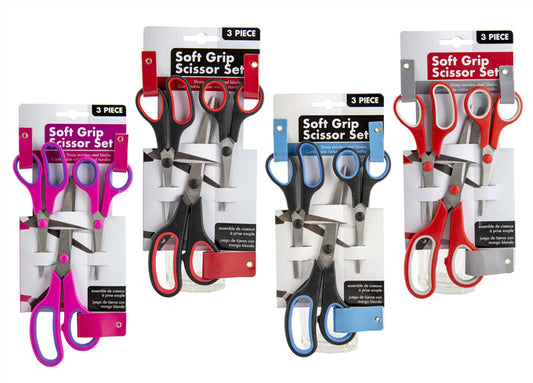 Soft Grip Scissors 2-Tone, 3 Pack