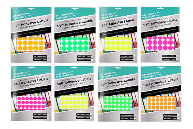 Neon Round Labels – Assorted Sizes, 100 Labels