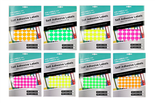 Neon Round Labels – Assorted Sizes, 100 Labels