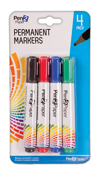 Permanent Markers, 4 Pack – Assorted Colors