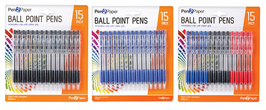 Ballpoint Pens, 15 Pack – Assorted (3 Colors)