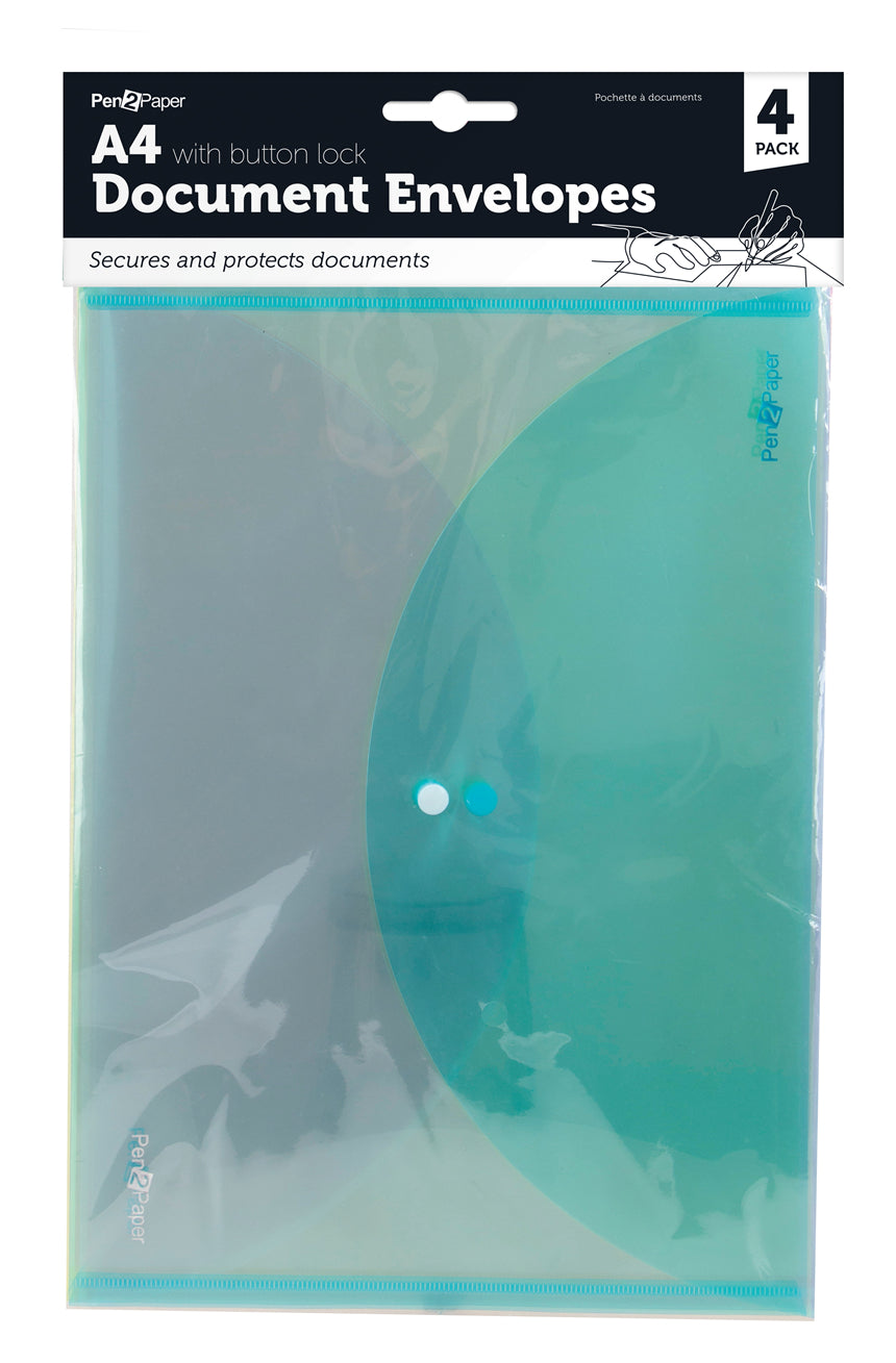 Document Envelope with Clip A4 4 Pack