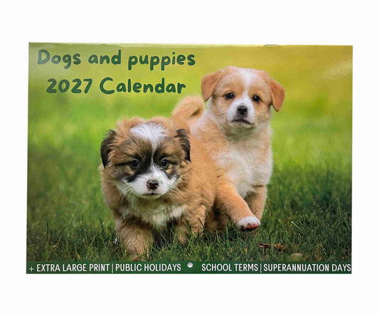 2027 Calendar A4 Dogs And Puppies 30.5x21.5cm