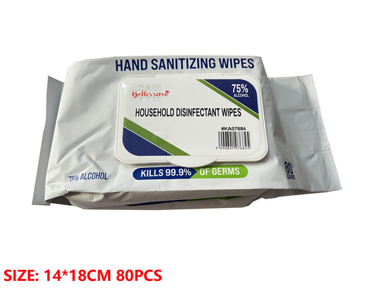 Household 75% Alcohol Disinfectant Wipes (14×18cm, 80pcs)