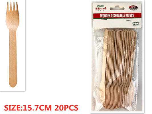 Wooden Disposable Forks (15.7cm, 20pcs)