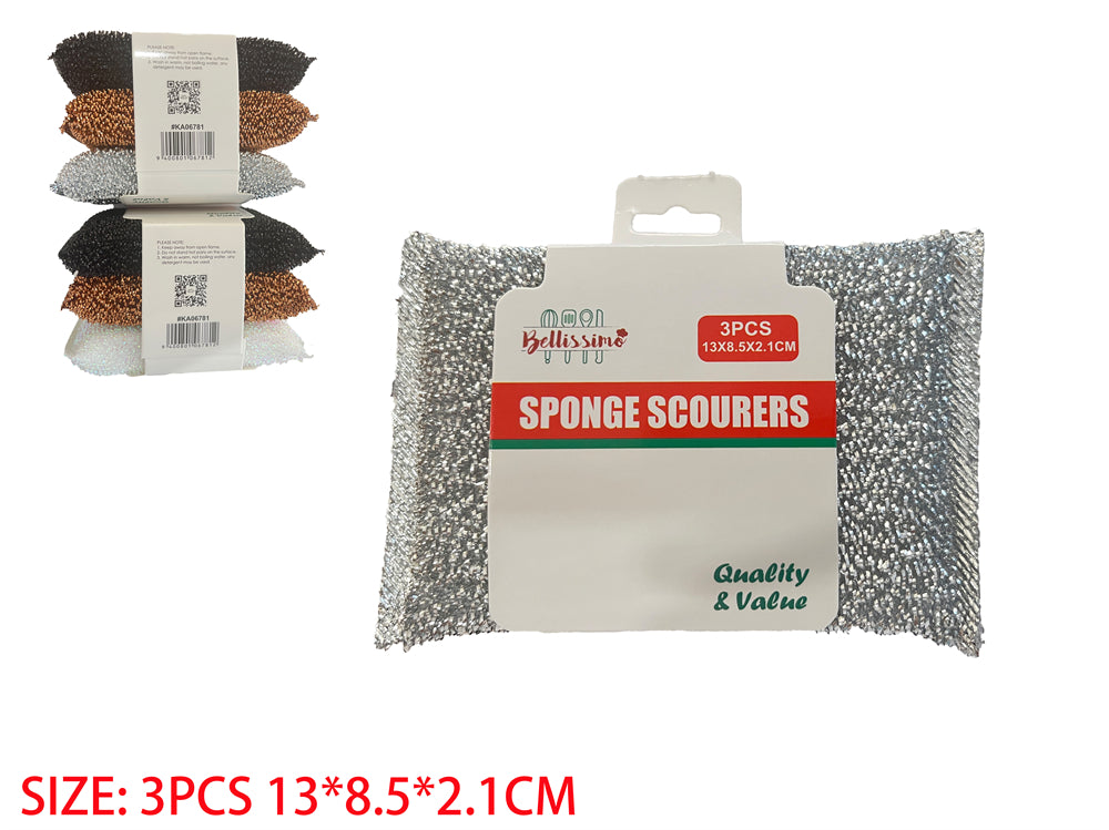 Sponge Scourers (13×8.5×2.1cm, 3pcs)