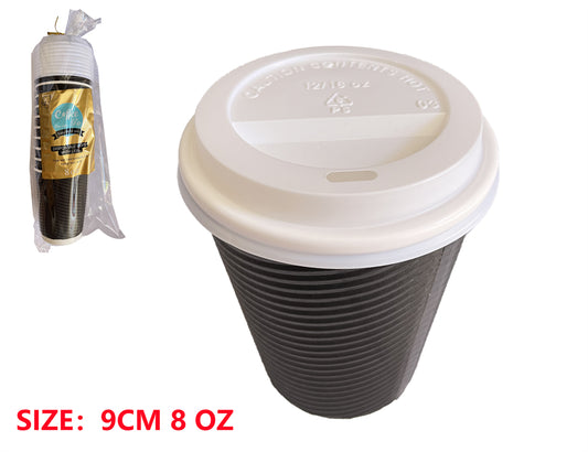 Black Ripple Wall Compostable Coffee Cups 8oz-pack of 10