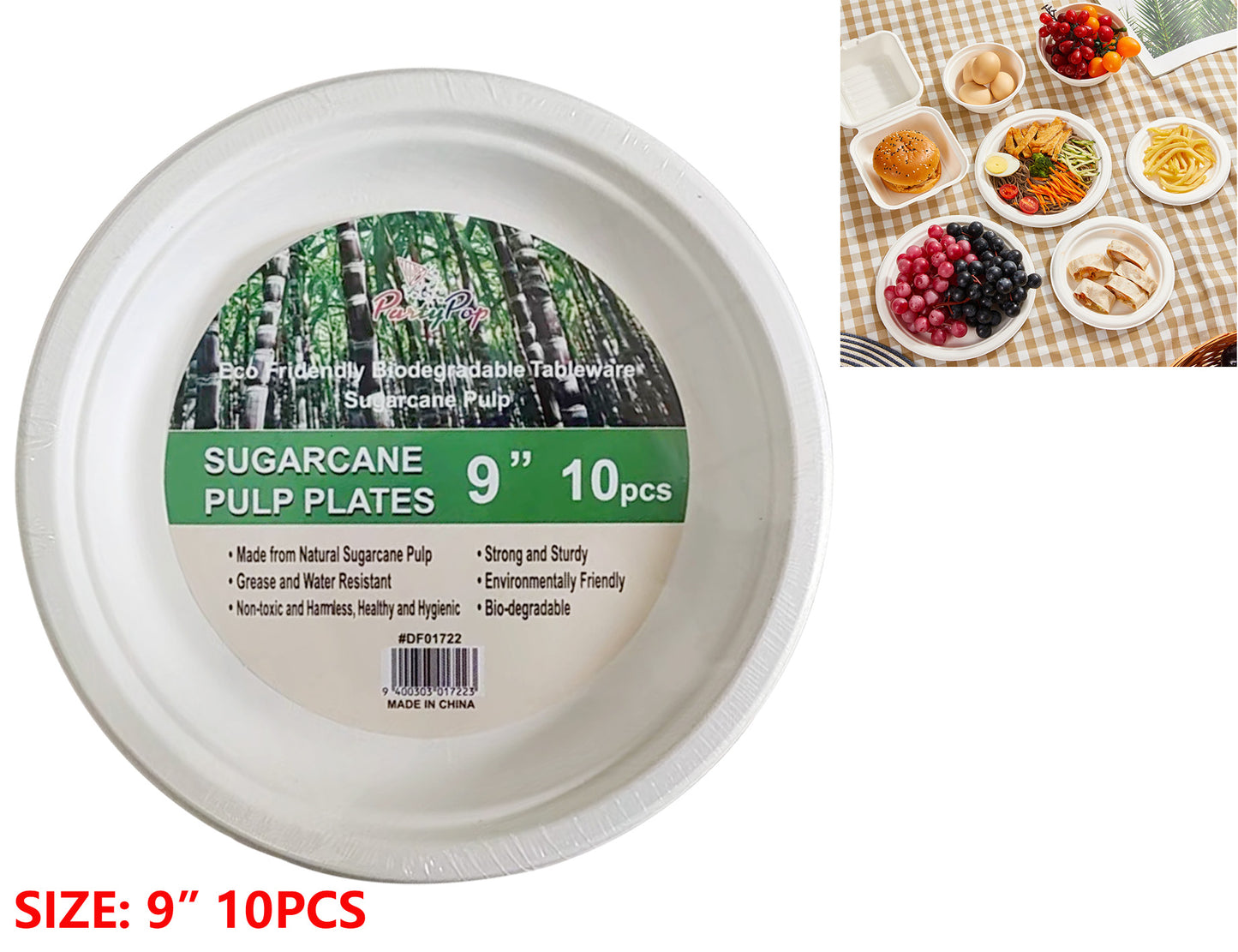 Sugarcane Pulp Plates 9"-pack of 10