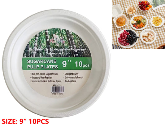 Sugarcane Pulp Plates 9"-pack of 10