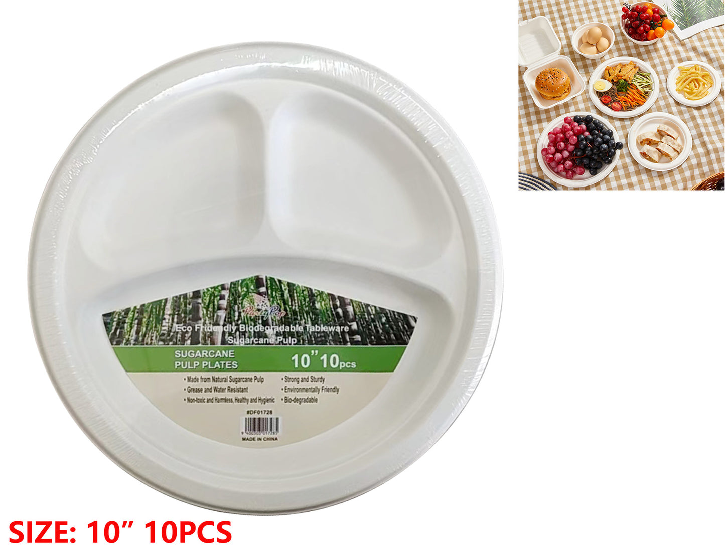 Sugarcane Pulp Plates 10" – 3 Compartments-pack of 10