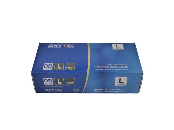 Hytec Premium Dark Blue Hi Risk Latex Gloves, Powder Free