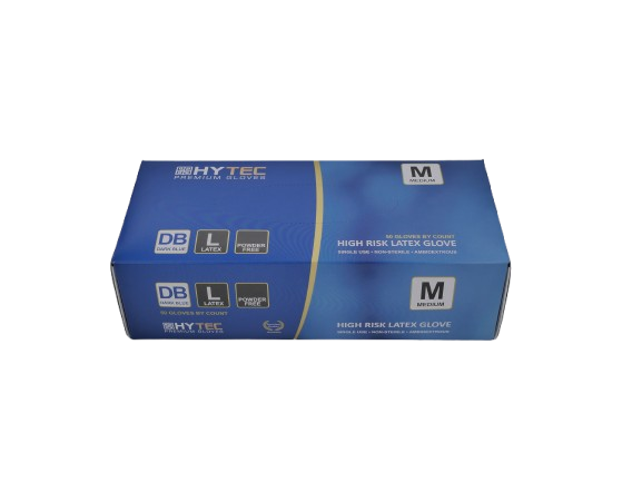 Hytec Premium Dark Blue Hi Risk Latex Gloves, Powder Free
