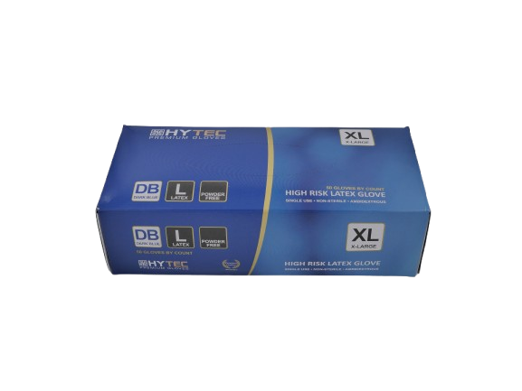 Hytec Premium Dark Blue Hi Risk Latex Gloves, Powder Free