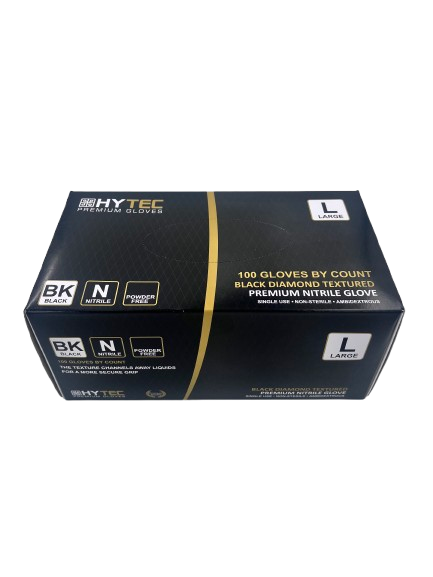 Hytec Premium Black Textured Nitrile Gloves, Powder Free