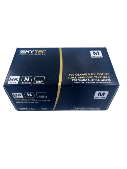 Hytec Premium Black Textured Nitrile Gloves, Powder Free