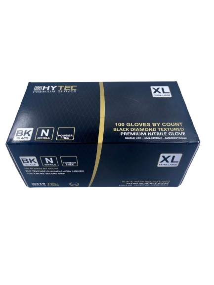 Hytec Premium Black Textured Nitrile Gloves, Powder Free