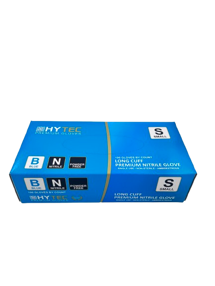 Hytec Premium Blue Long Cuff Nitrile Gloves, Powder Free