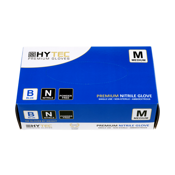 Hytec Premium Blue Nitrile Gloves, Powder Free