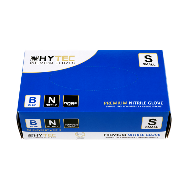 Hytec Premium Blue Nitrile Gloves, Powder Free