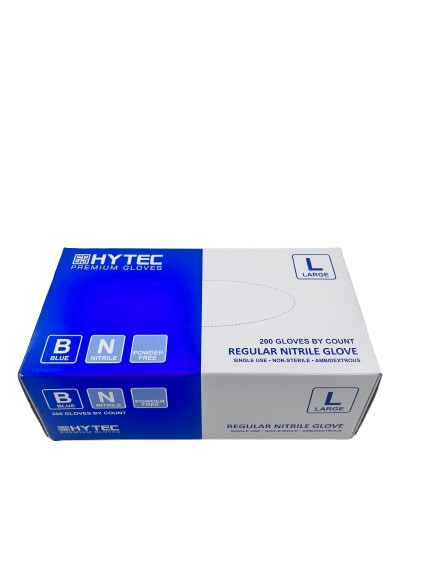 Hytec Premium Blue Regular Nitrile Gloves, Powder Free