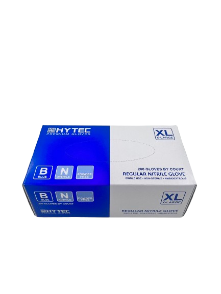 Hytec Premium Blue Regular Nitrile Gloves, Powder Free