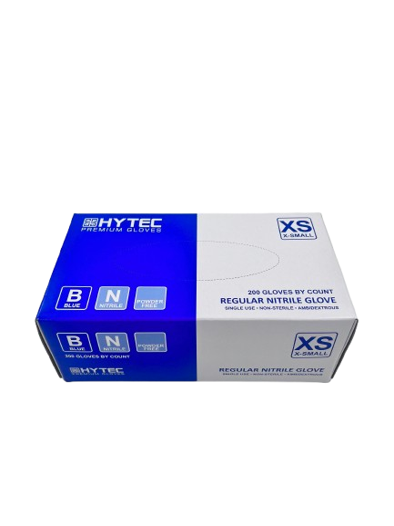 Hytec Premium Blue Regular Nitrile Gloves, Powder Free