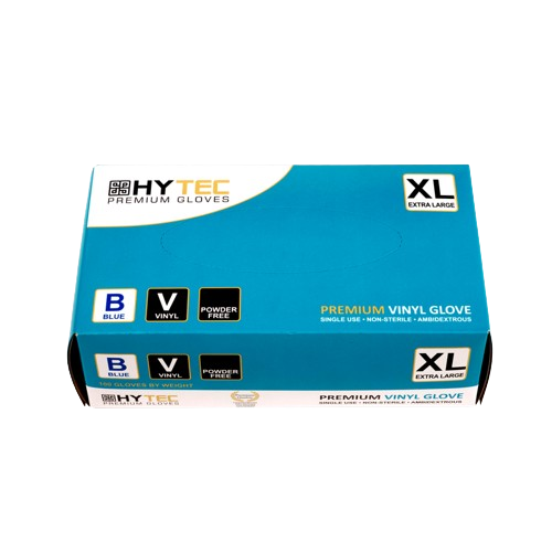 Hytec Premium Blue Vinyl Gloves, Powder Free