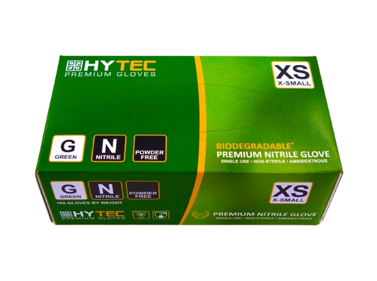 Hytec Premium Green Nitrile Gloves, Powder Free, Biodegradable